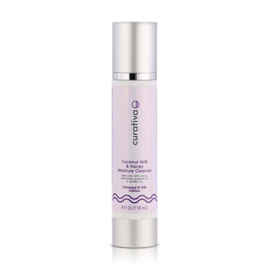 Coconut Milk and Honey Moisture Cleanser bottle, 4 fl oz, by Curativa, featuring natural ingredients, soothing skincare.